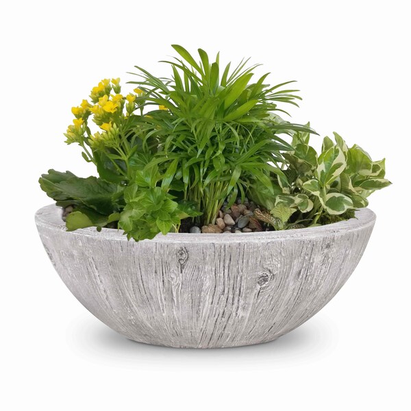 The Outdoor Plus 27 Round Sedona Planter Bowl - Wood Grain GFRC Concrete - Ivory - OPT-27RWGPO-IVY - main